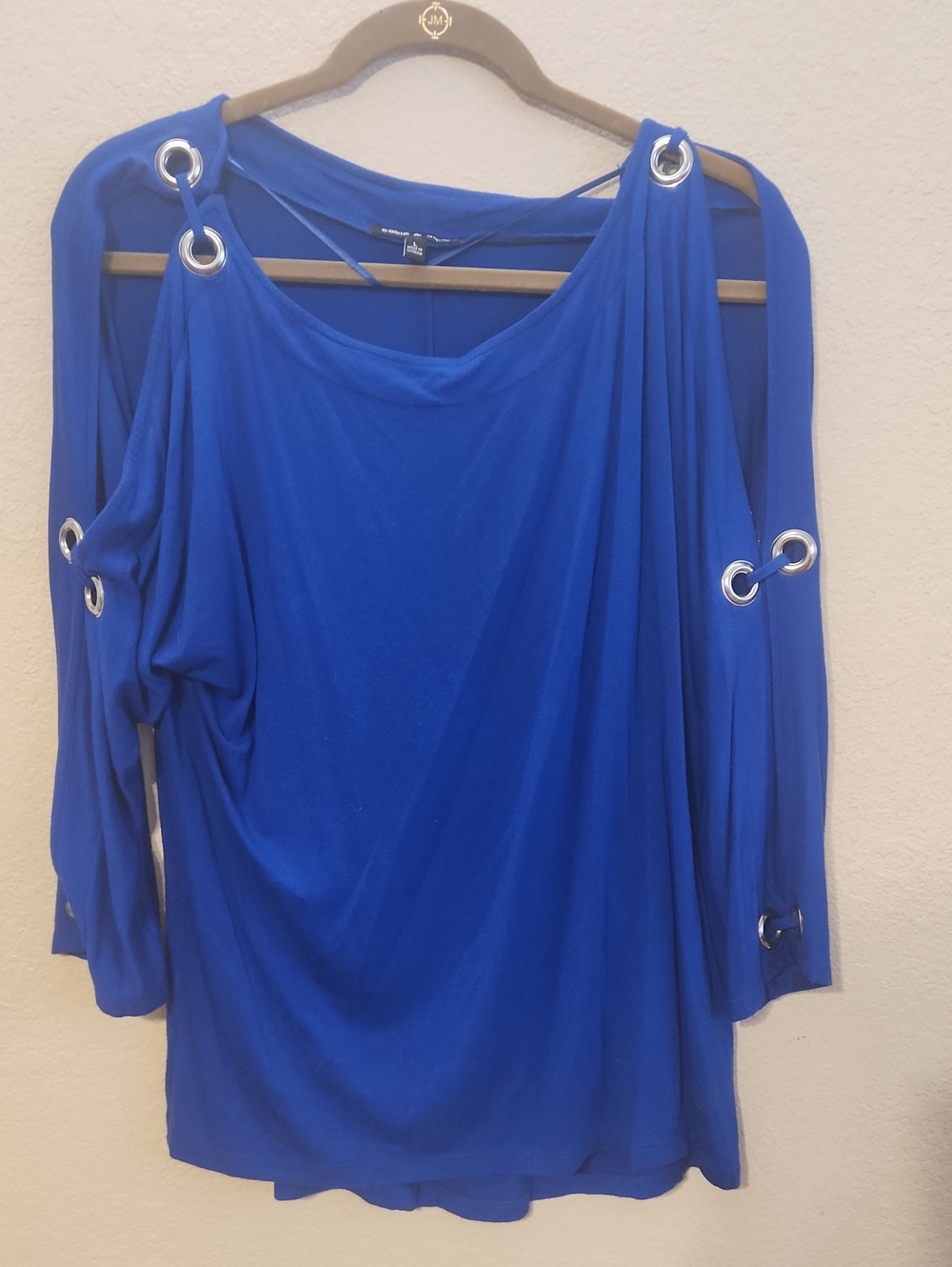 Cobalt Blue Cold-Shoulder Grommet 3/4 Sleeve Top